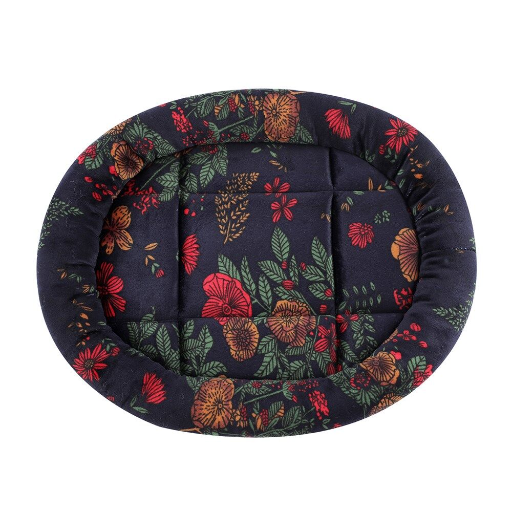 Floral Oval Cat Dog Bed Soft Cozy Washable Warm Pet Bed 42x36x4cm