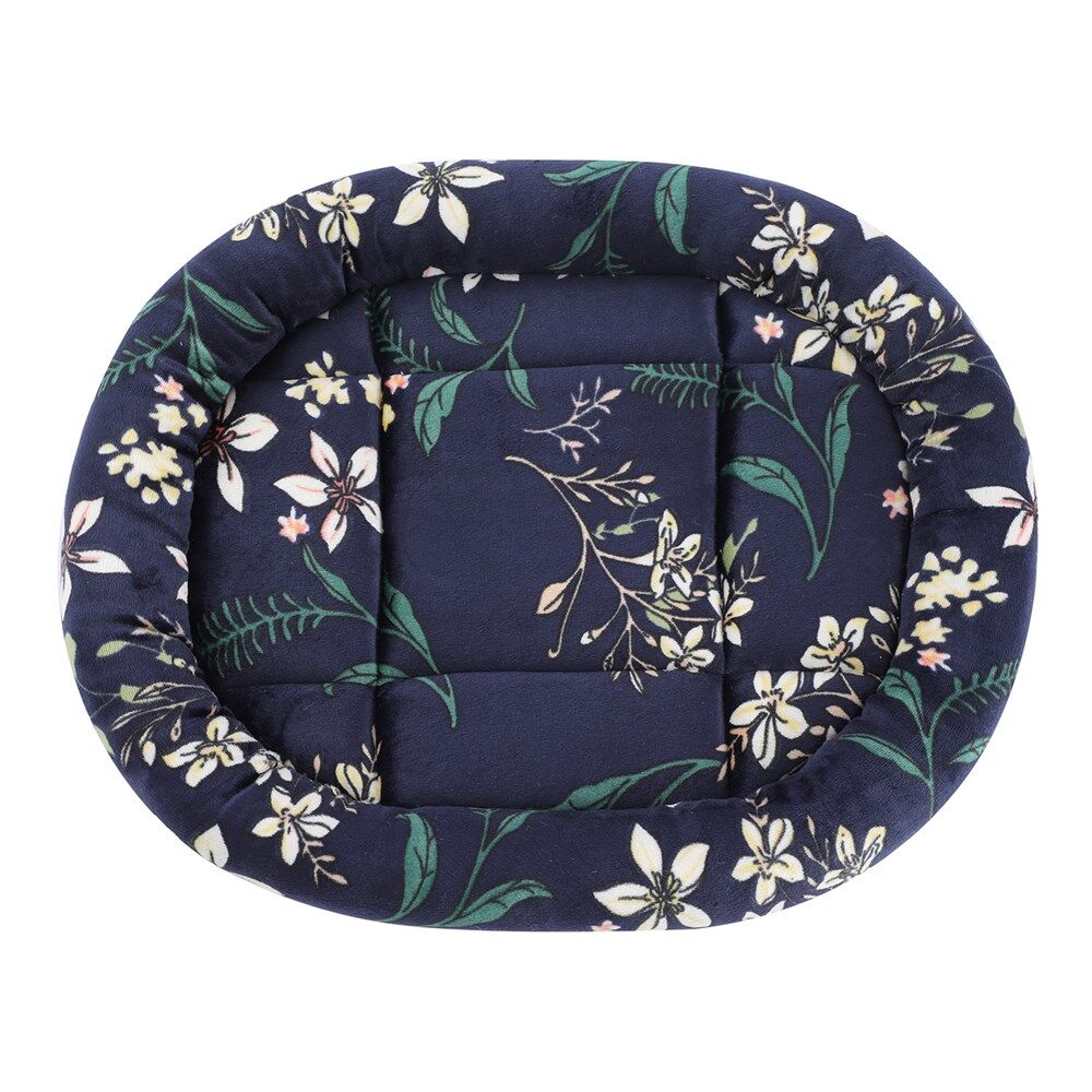 Floral Oval Cat Dog Bed Soft Cozy Washable Warm Pet Bed 42x36x4cm