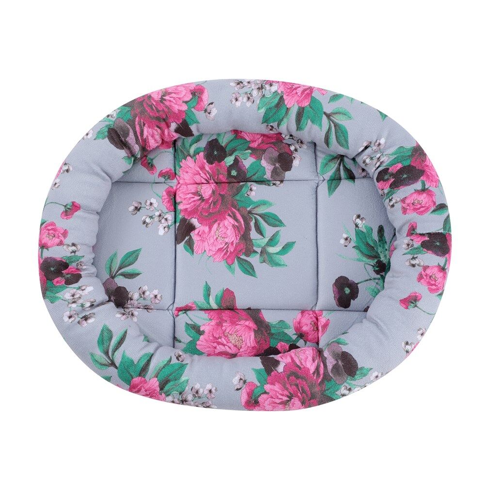 Floral Oval Cat Dog Bed Soft Cozy Washable Warm Pet Bed 42x36x4cm