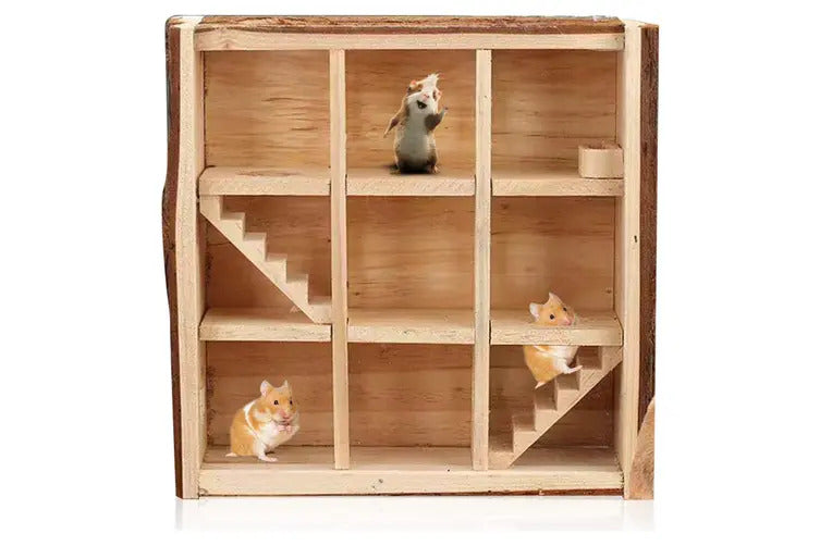 YES4PETS Natural Wooden Hamster Maze Playground Small Animal Maze House Hideouts Mice House Gerbils Tunnel Exploring Maze Toys for Small Rodents
