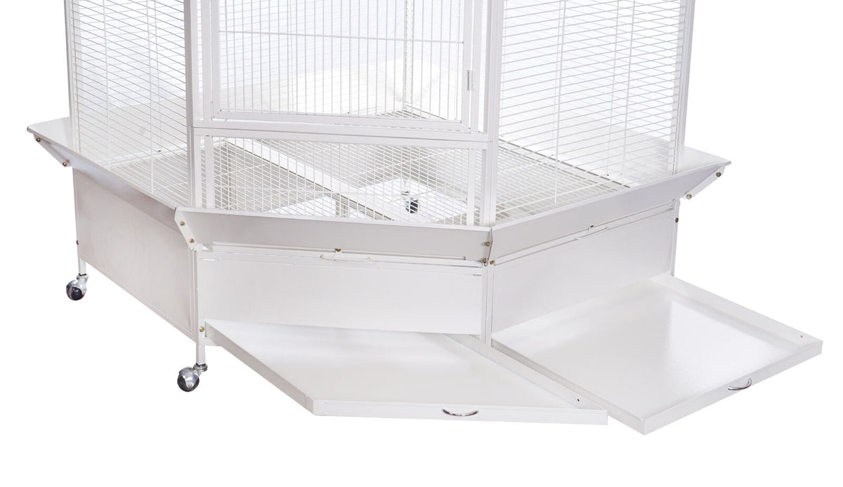 YES4PETS 185cm XXL White Corner Bird Cage Pet Parrot Aviary Perch Castor Wheel With Cover
