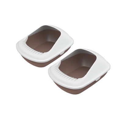 YES4PETS 2 X Medium Cat Litter Box Tray With Shovel Kitty Toilet Semi-Enclosed Pet Box Brown