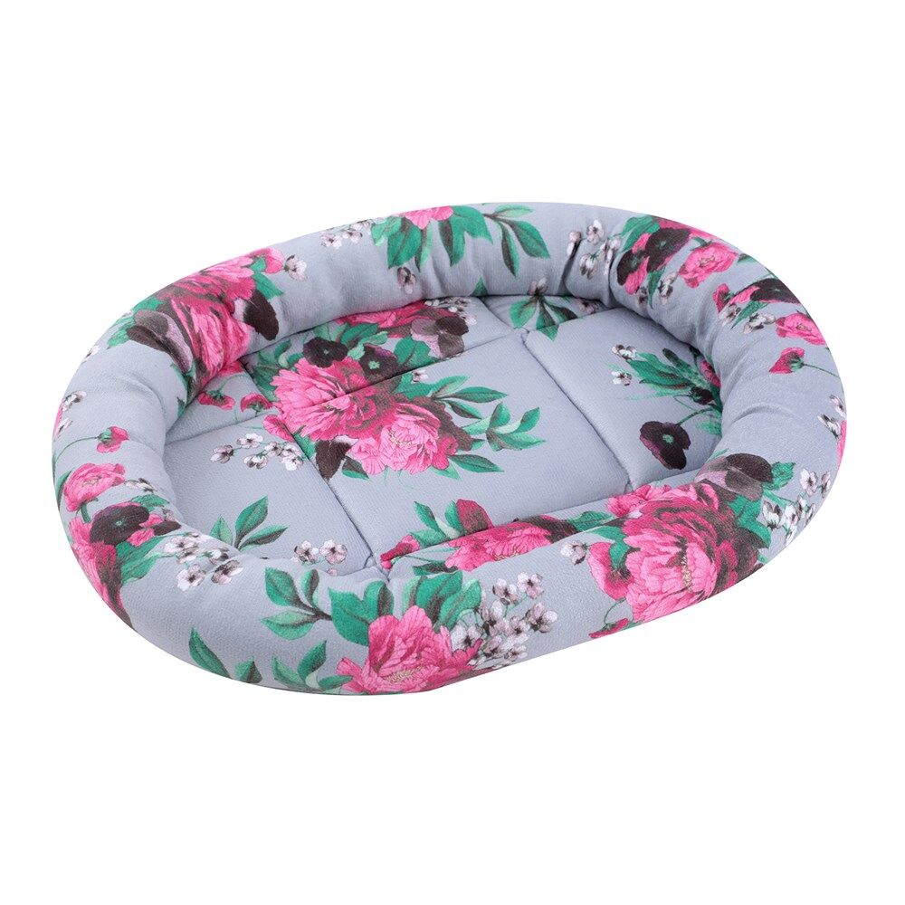 3 x Floral Oval Cat Dog Bed Soft Cozy Washable Warm Pet Bed 42x36x4cm