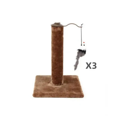 3x Cat Kitten Single Scratching Post with Toy-Brown