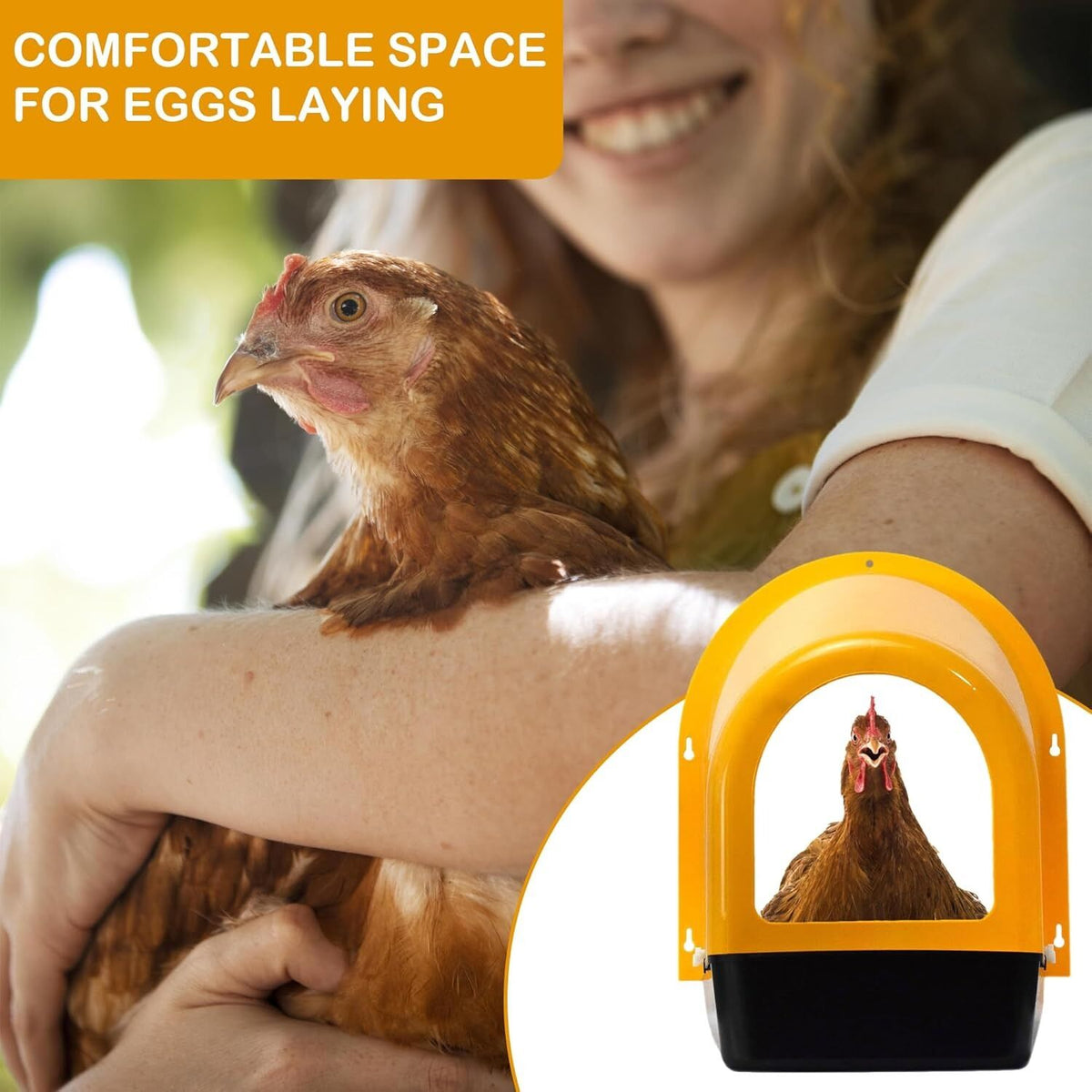 YES4PETS 3x Large Yellow Roll Out Nesting Box for Chickens with Egg Collection Tray and Wall Mount
