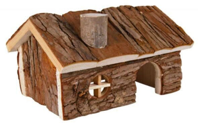 4 X YES4PETS Natural Wooden Hamster Wooden House Small Pet Hideout with Chimney Garden Decor