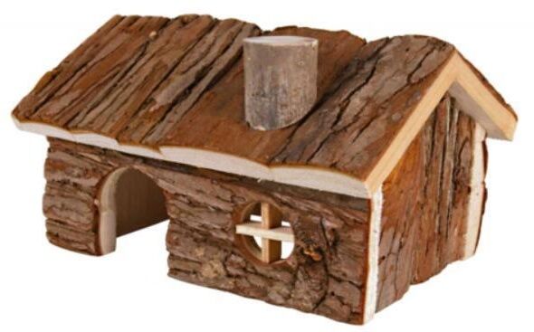 4 X YES4PETS Natural Wooden Hamster Wooden House Small Pet Hideout with Chimney Garden Decor