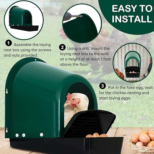 YES4PETS 5 x Large Green Roll Out Nesting Box for Chickens with Egg Collection Tray and Wall Mount