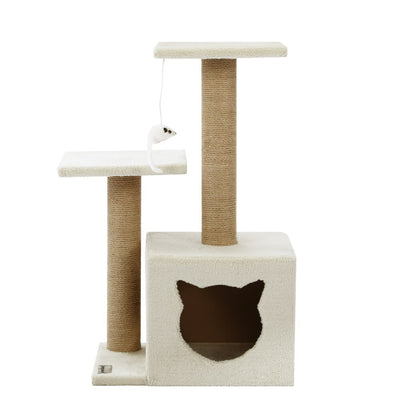 Beige / Grey Cat Scratching Tree Scratcher Post Pole Furniture Gym House