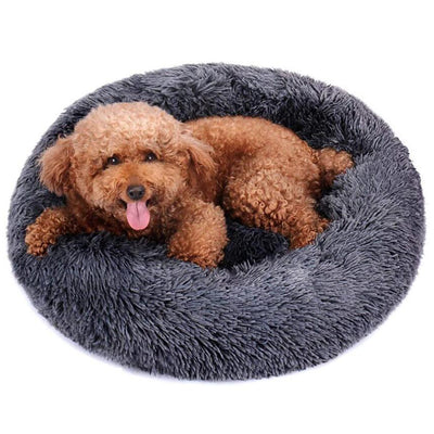 Small Round Calming Plush Cat Dog Bed Large Comfy Puppy Fluffy 50x50x19cm