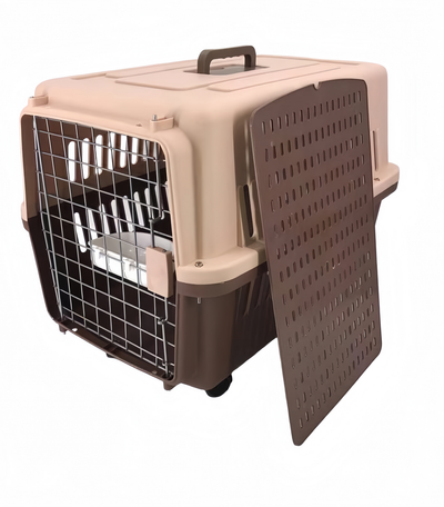 YES4PETS Brown Large Dog Puppy Cat Crate Pet Carrier Cage With Tray, Bowl & Wheel