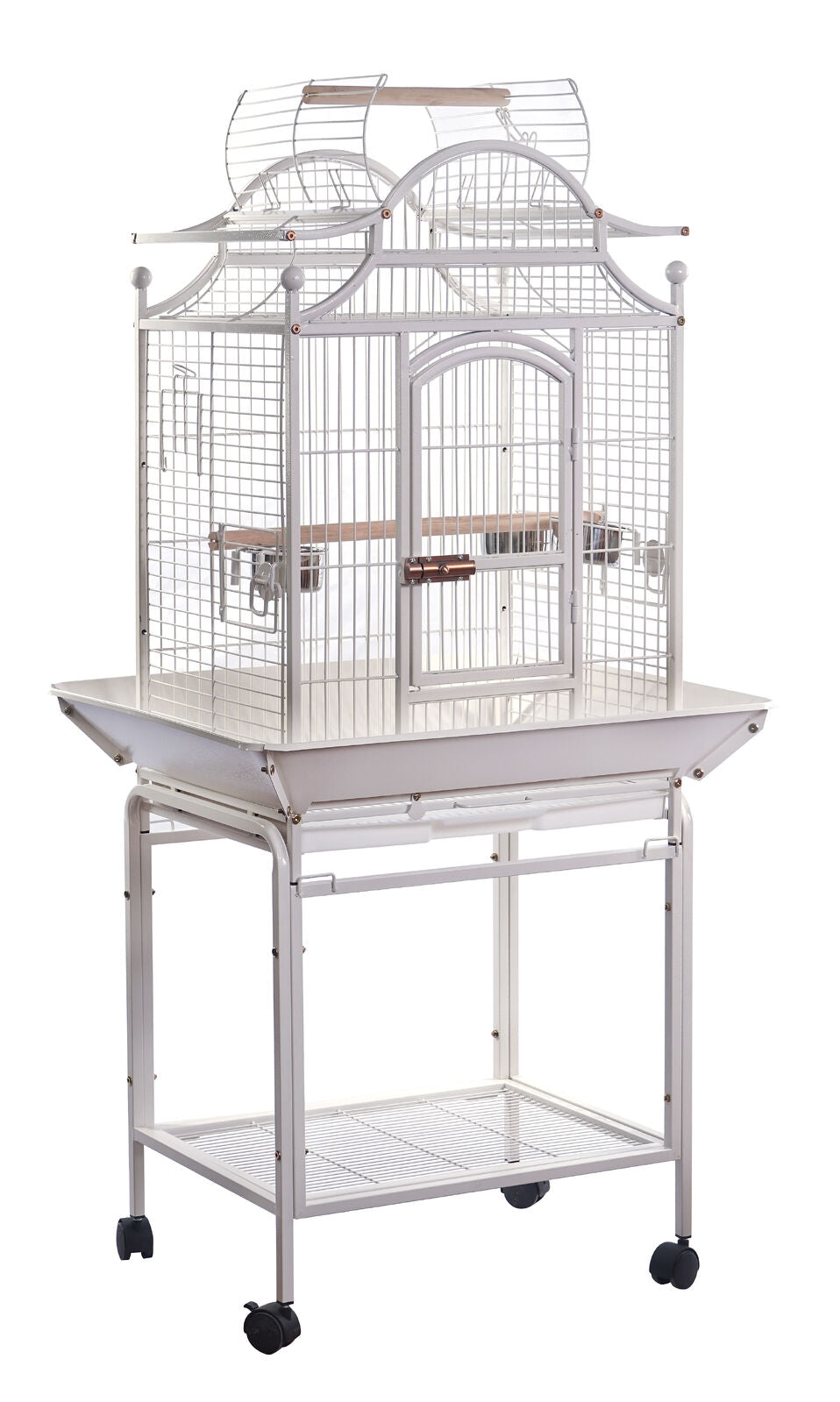 YES4PETS White Large Bird Budgie Cage Parrot Aviary Carrier With Stand & Wheel