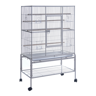 YES4PETS 140cm White Bird Cage Parrot Aviary Pet Stand-alone Budgie Perch Castor Wheels