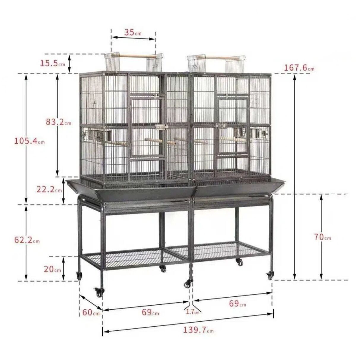 YES4PETS XL 184 cm Bird Cage Pet Parrot Aviary Perch Castor Wheel Removable Divider