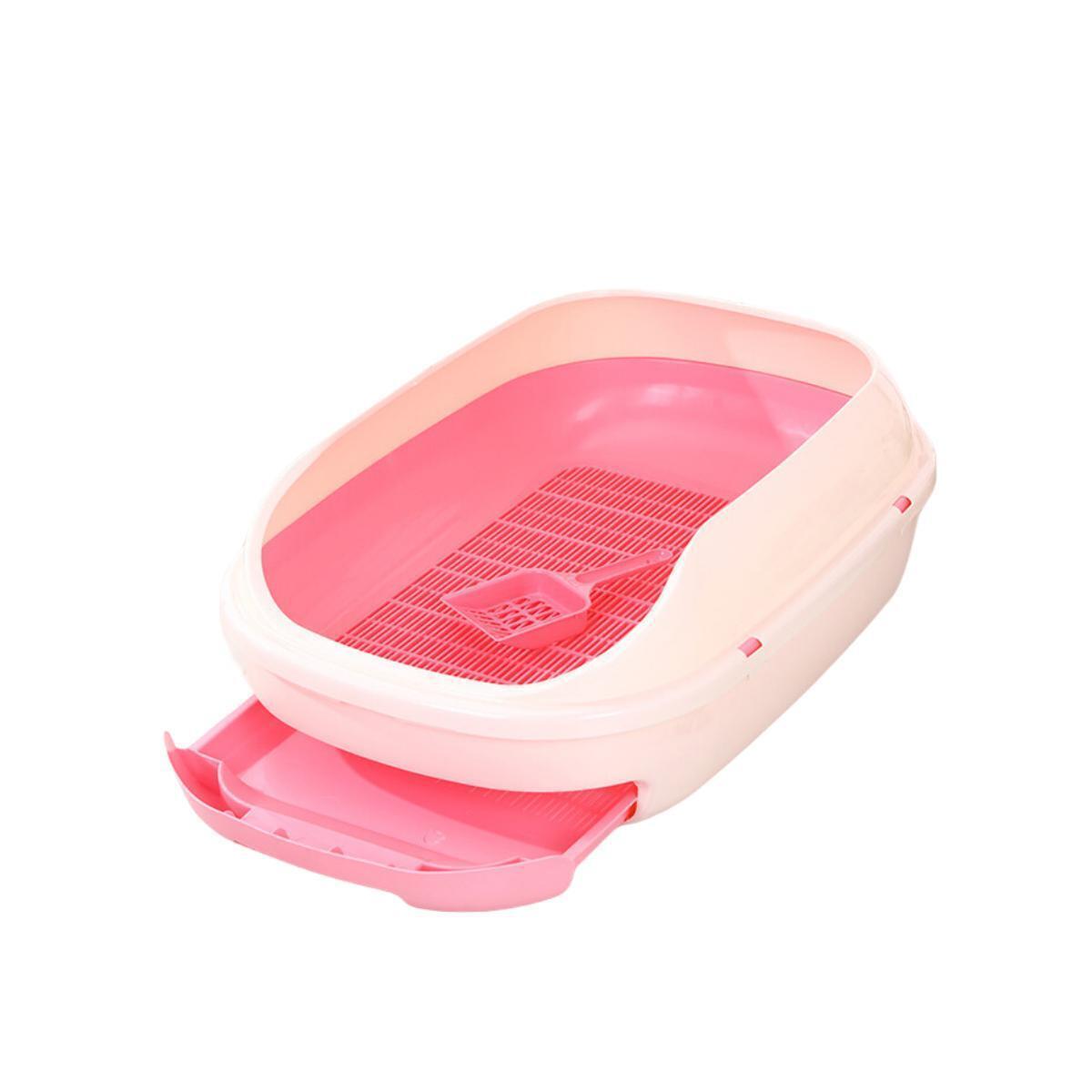 YES4PETS Large Portable Cat Toilet Litter Box Tray with Scoop and Grid Tray-Pink