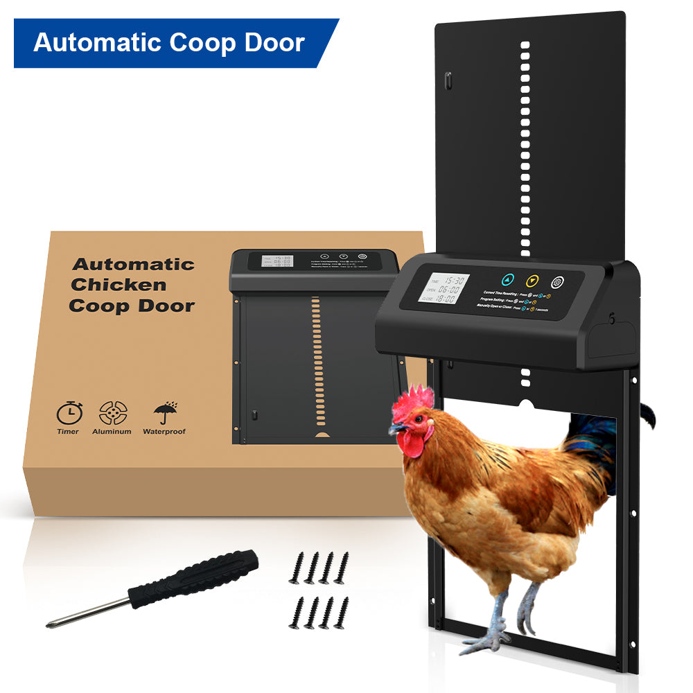 YES4PETS Automatic Aluminum Chicken Coop Door Timer Durable Anti Pinch LED Screen