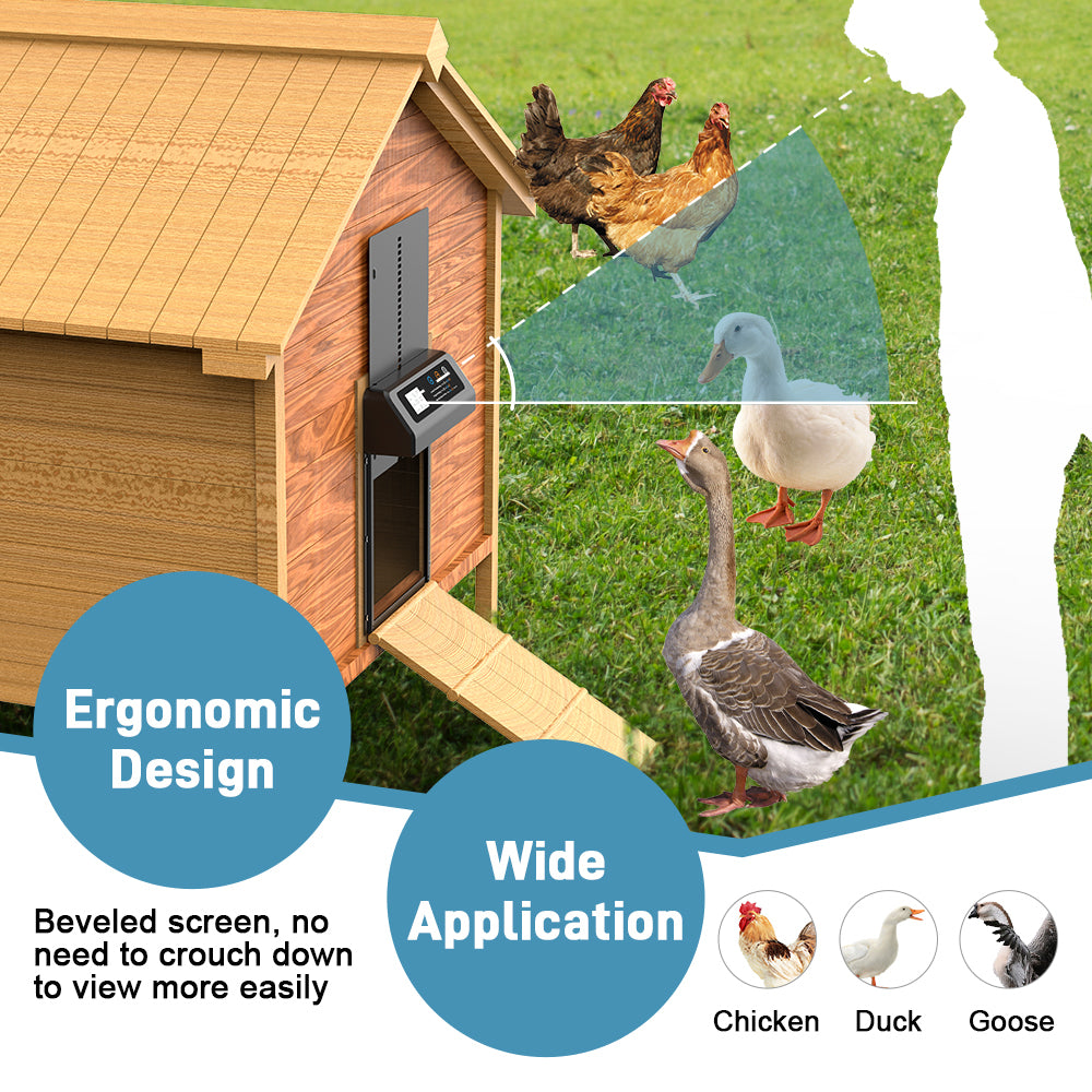 YES4PETS Automatic Aluminum Chicken Coop Door Timer Durable Anti Pinch LED Screen