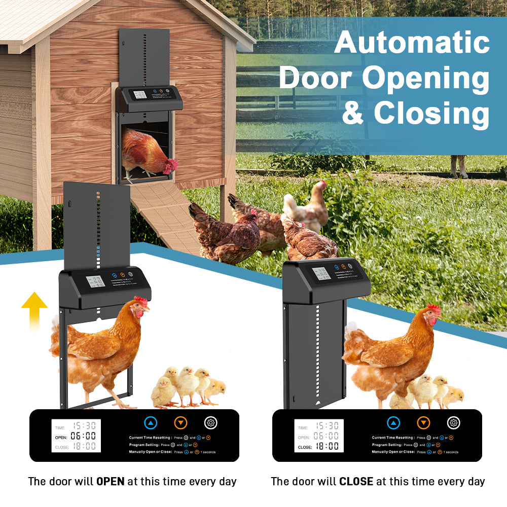 YES4PETS Automatic Aluminum Chicken Coop Door Timer Solar Panel Remote Control Anti Pinch