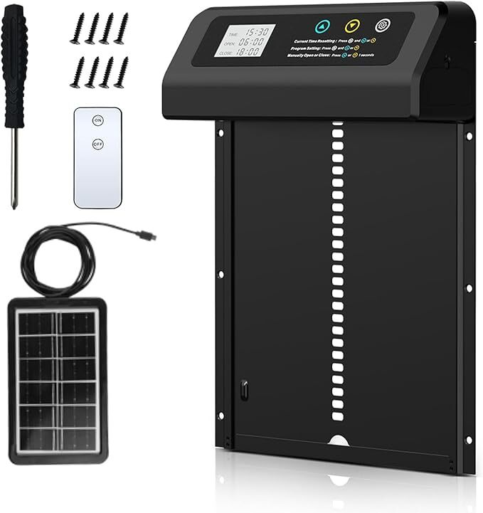 YES4PETS Automatic Aluminum Chicken Coop Door Timer Solar Panel Remote Control Anti Pinch