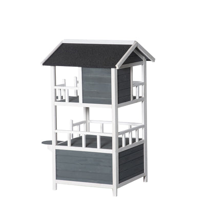 YES4PETS Double Story Cat Shelter Condo with Escape Door Rainproof Kitty House