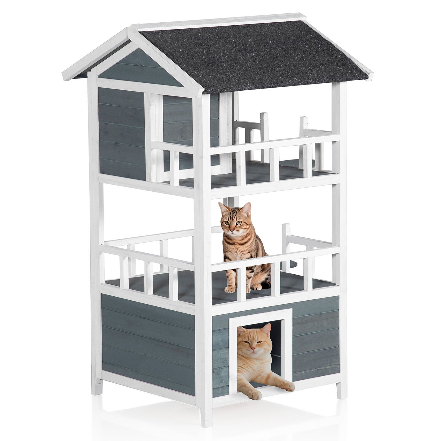 YES4PETS Double Story Cat Shelter Condo with Escape Door Rainproof Kitty House