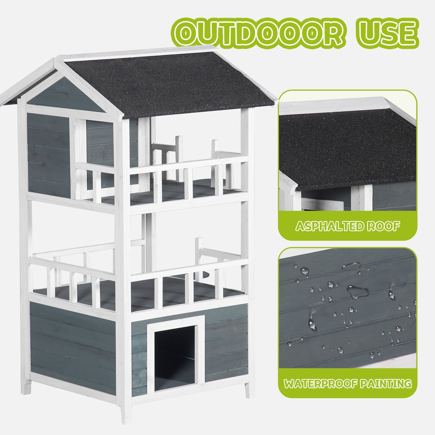 YES4PETS Double Story Cat Shelter Condo with Escape Door Rainproof Kitty House