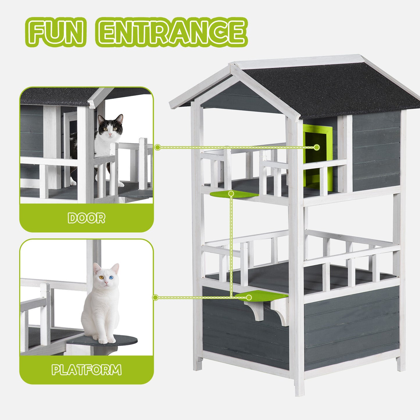 YES4PETS Double Story Cat Shelter Condo with Escape Door Rainproof Kitty House