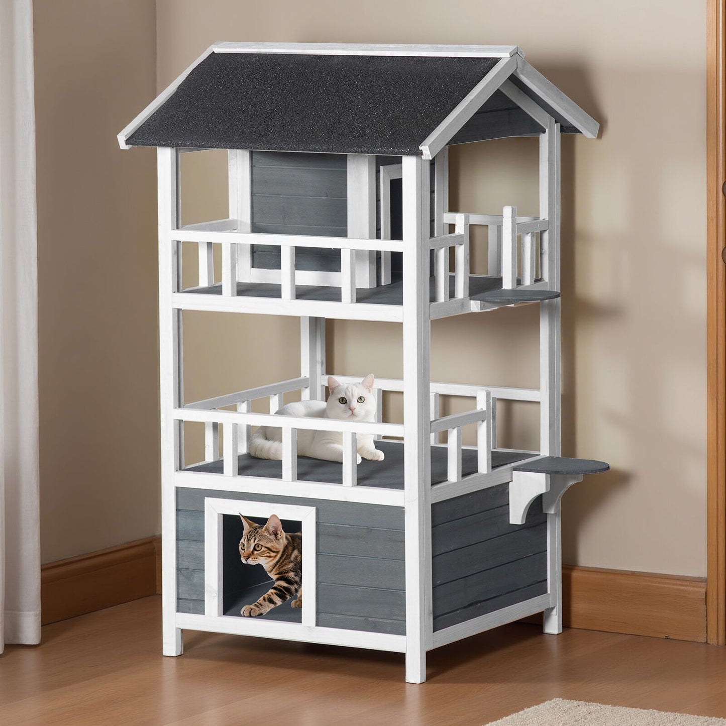 YES4PETS Double Story Cat Shelter Condo with Escape Door Rainproof Kitty House
