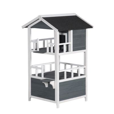 YES4PETS Double Story Cat Shelter Condo with Escape Door Rainproof Kitty House