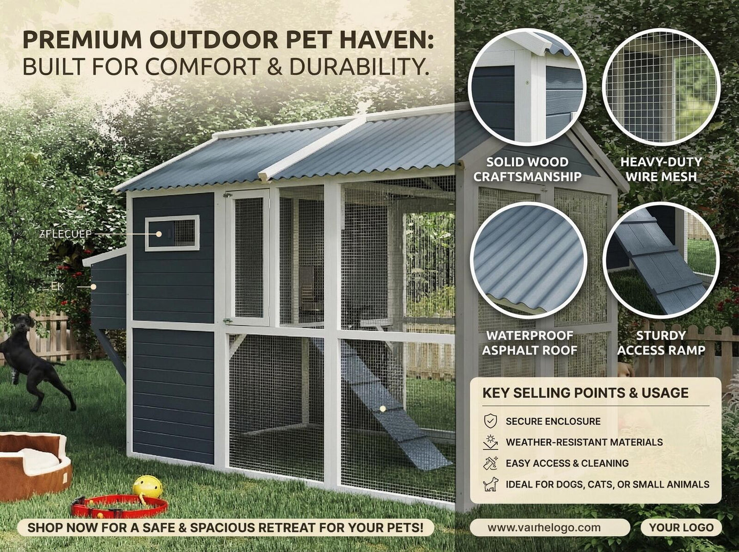 YES4PETS XXL Chicken Coop Rabbit Guinea Pig Hutch Ferret Hen Cat House 2380*1420*1650