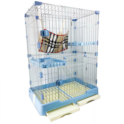 YES4PETS 134 cm XL Blue Pet 3 Level Cat Cage House With Litter Tray & Wheel 99x63x134 cm