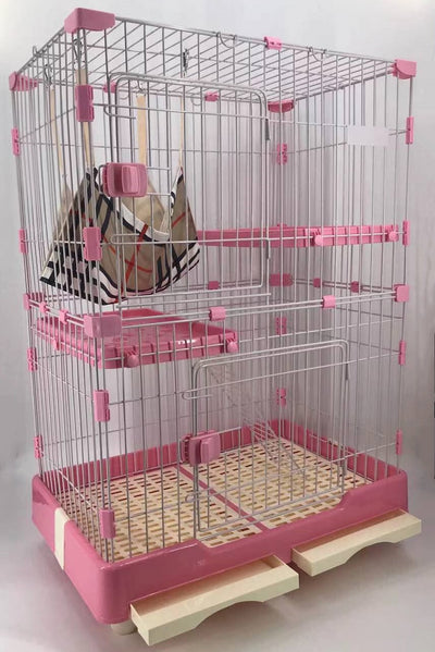 YES4PETS 134 cm XL Pink Pet 3 Level Cat Cage House With Litter Tray & Wheel 99x63x134 cm