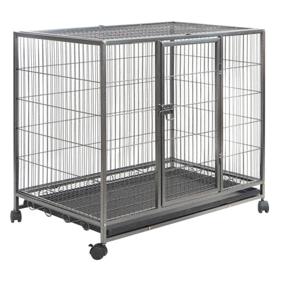 YES4PETS Medium Pet Dog Cat Cage Metal Rabbit Crate Carrier Kennel Wheel & Tray