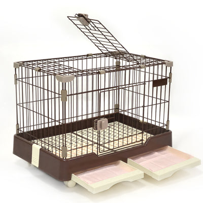 YES4PETS Large Brown Pet Dog Cage Cat Rabbit Crate Kennel With Potty Pad And Wheel
