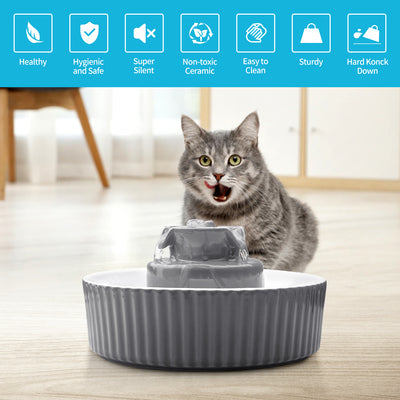 YES4PETS Grey Ceramic Electric Pet Water Fountain Dog Cat Water Feeder Bowl Dispenser 17X Filters