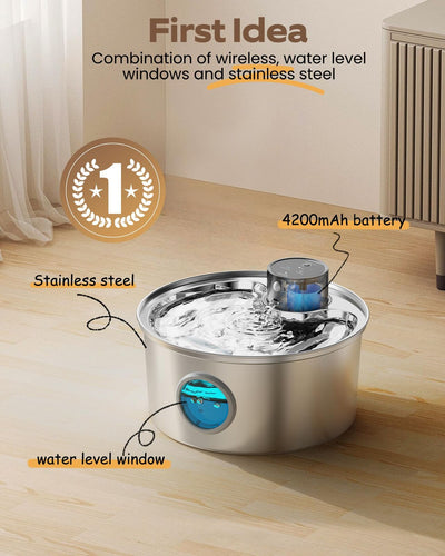 3.2L Wireless Sensor Automatic Electric Pet Water Fountain Dog Cat Stainless Steel Dispenser