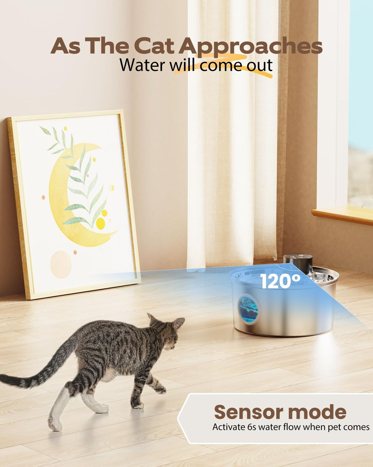 3.2L Wireless Sensor Automatic Electric Pet Water Fountain Dog Cat Stainless Steel Dispenser