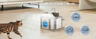 3.2L Wireless Sensor Automatic Electric Pet Water Fountain Dog Cat Stainless Steel Dispenser 13 Filters