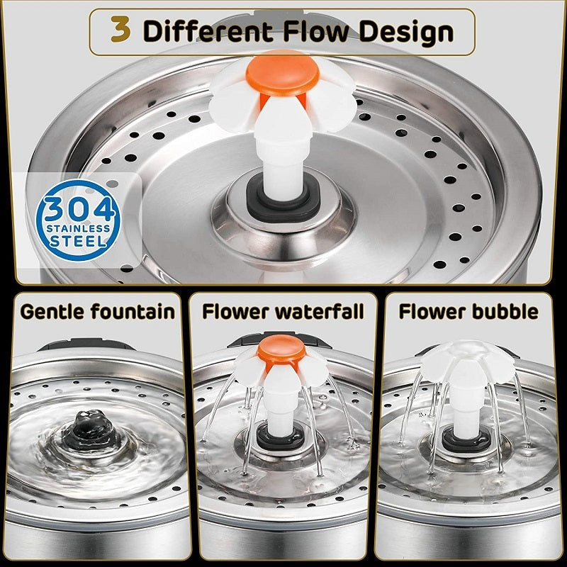 YES4PETS Automatic Electric Pet Water Fountain Dog Cat Stainless Steel Feeder Bowl Dispenser 9x Filters