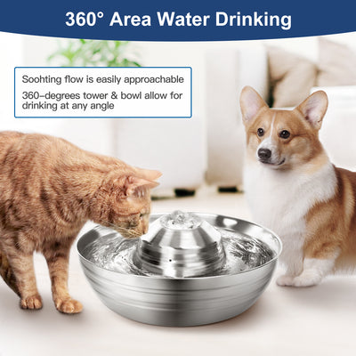 YES4PETS 2L Automatic Electric Pet Water Fountain Dog Cat Stainless Steel Feeder Bowl Dispenser 33x Filters