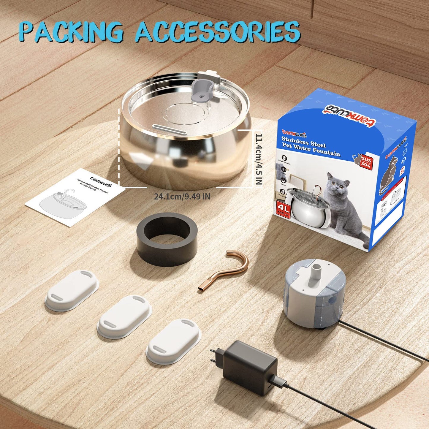 4L Automatic Electric Pet Water Fountain Dog Cat Stainless Steel Dispenser Drink Bowl