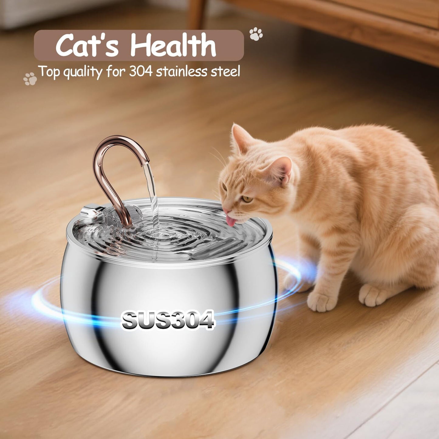 2.5L Automatic Electric Pet Water Fountain Dog Cat Stainless Steel Dispenser Drink Bowl