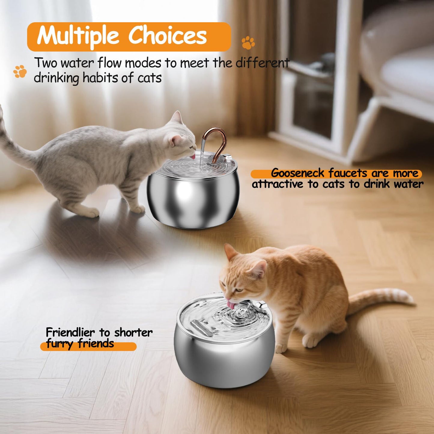 2.5L Automatic Electric Pet Water Fountain Dog Cat Stainless Steel Dispenser Drink Bowl