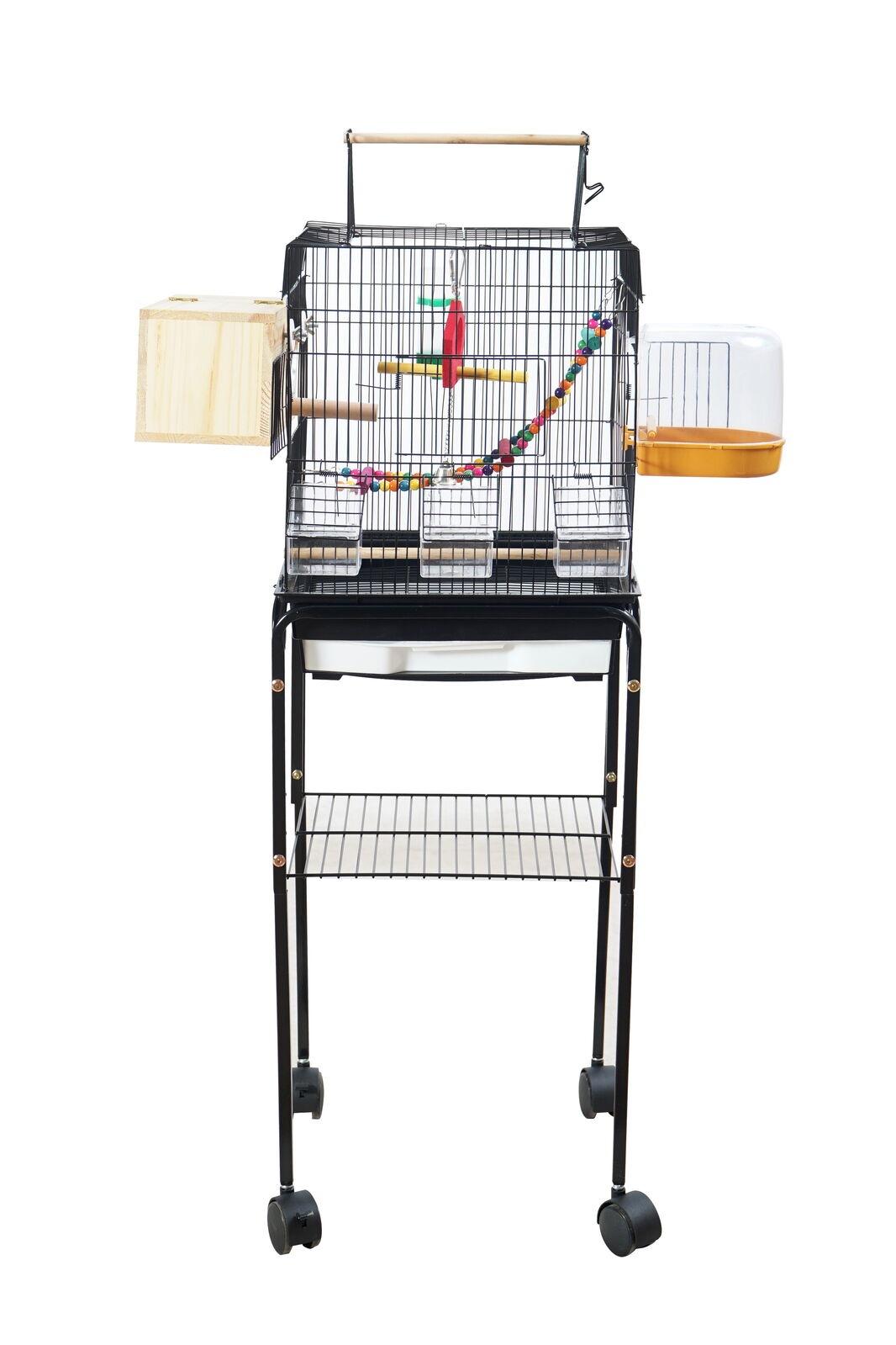 YES4PETS Medium Size Black Bird Cage Parrot Budgie Aviary with Perch Stand and Castor Wheels