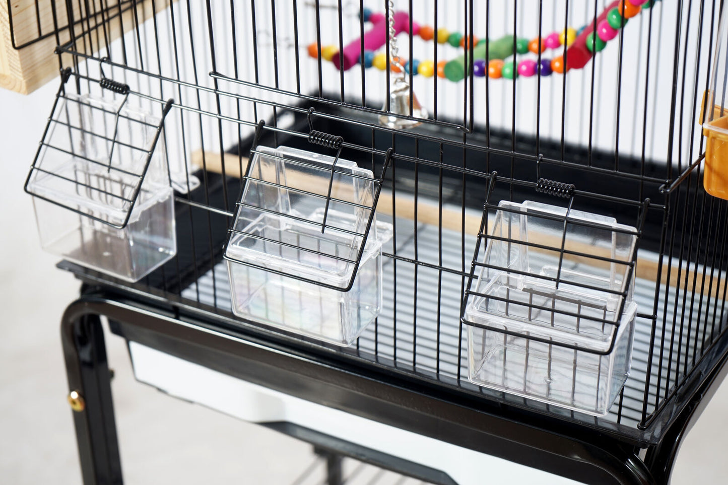 YES4PETS Medium Size Black Bird Cage Parrot Budgie Aviary with Perch Stand and Castor Wheels