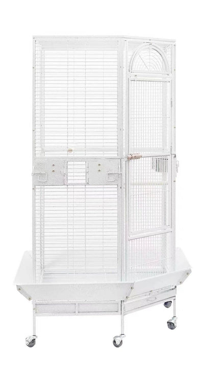 YES4PETS White 161 cm XL Corner Bird Cage Pet Parrot Aviary Perch Castor Wheel Stand With Cover