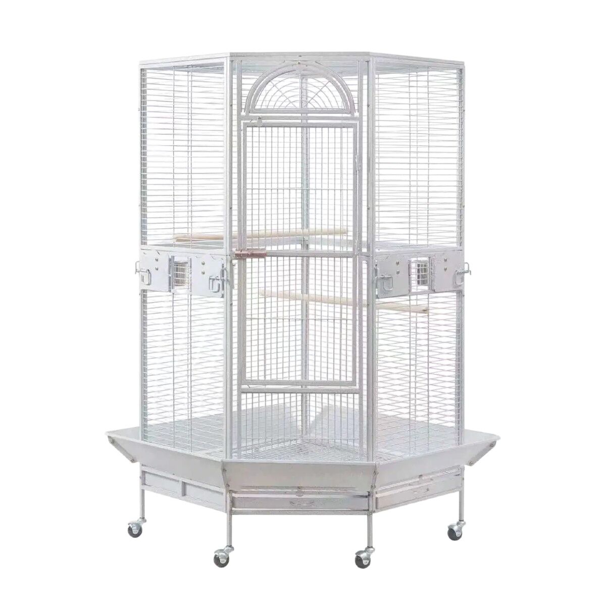 YES4PETS White 161 cm XL Corner Bird Cage Pet Parrot Aviary Perch Castor Wheel Stand With Cover