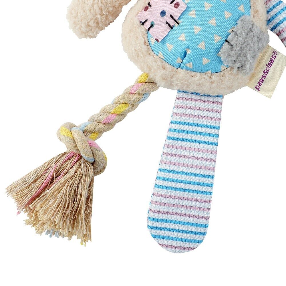 3 x Patchwork Plush Rope Dog Toys Squeaky Crinkle Bear Rabbit Elephant Set