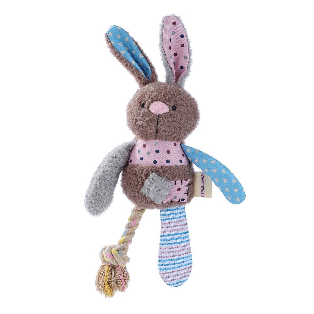 3 x Patchwork Plush Rope Dog Toys Squeaky Crinkle Bear Rabbit Elephant Set