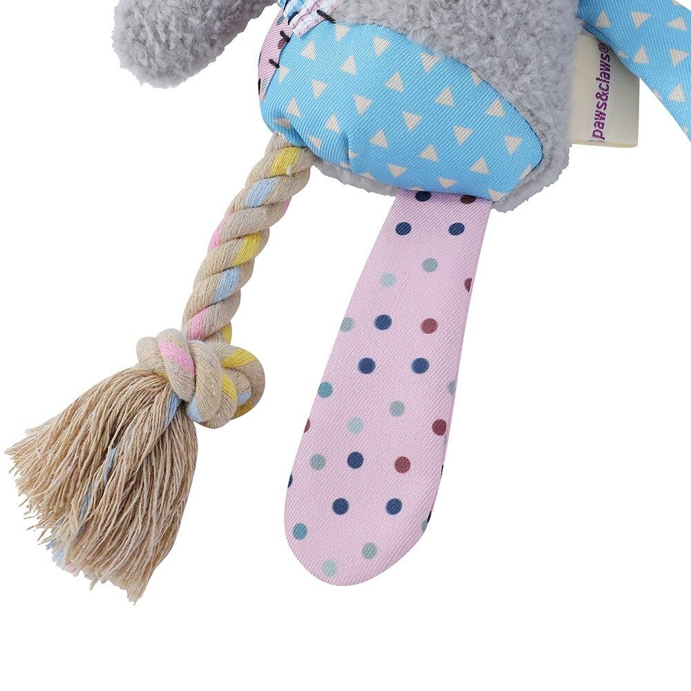 3 x Patchwork Plush Rope Dog Toys Squeaky Crinkle Bear Rabbit Elephant Set